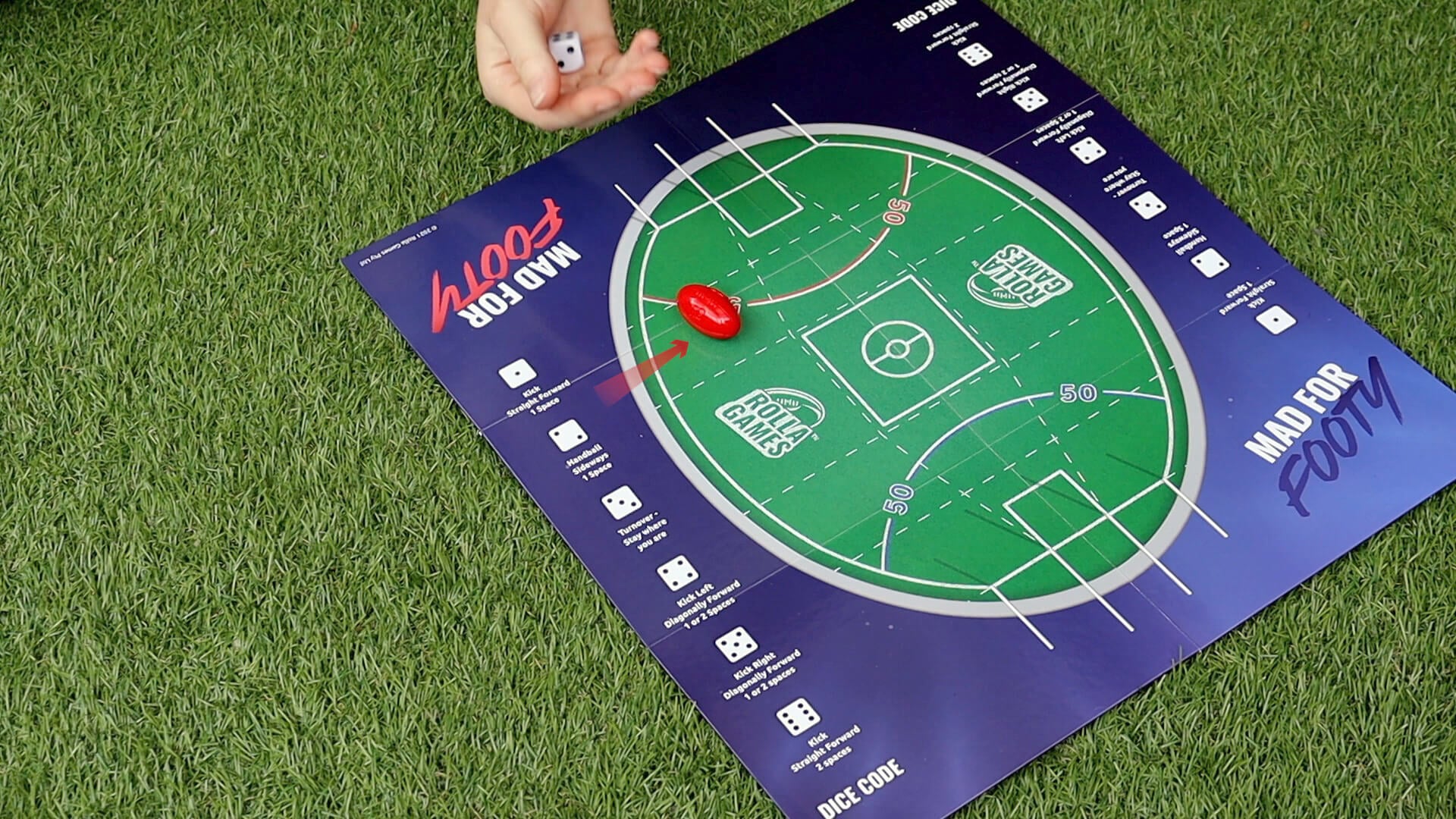 What happens when the ball is kicked out of bounds in AFL football board game.