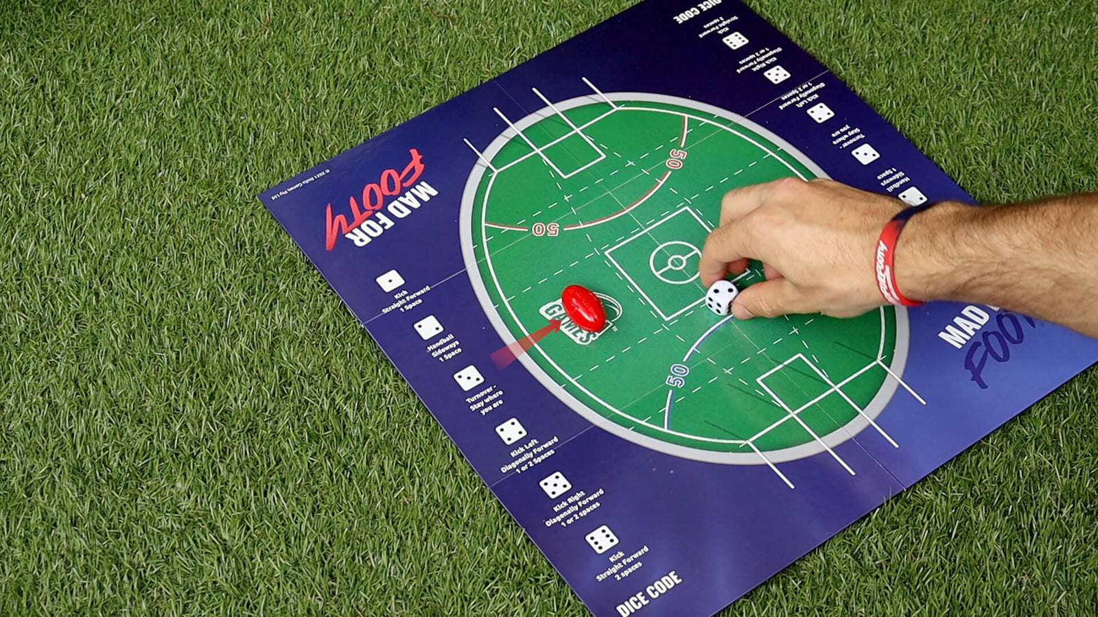 What to do when the ball is handball out of bounds in AFL football board game.