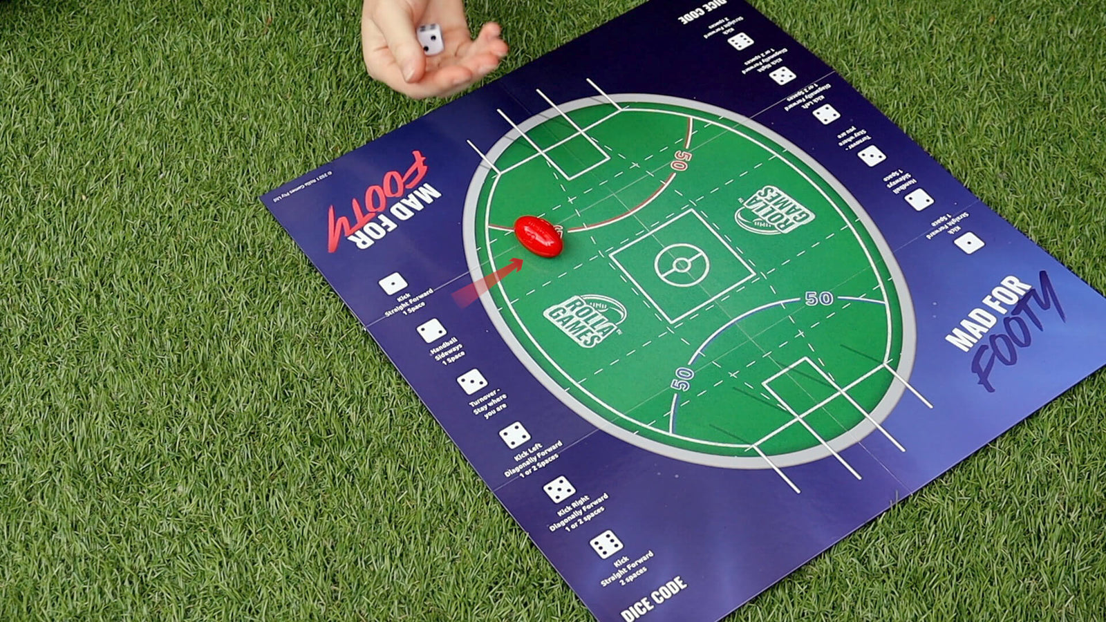 What happens when the ball is kicked out of bounds in AFL football board game.